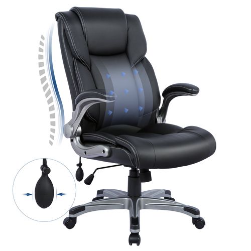 Chaise De Bureau Ergonomique En Simili, Accoudoirs Et Hauteur Réglables-noir