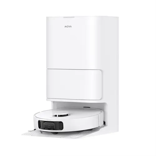 Aspirateur robot laveur blanc - MOVA E40 ultra - base tout en un vue 3/4