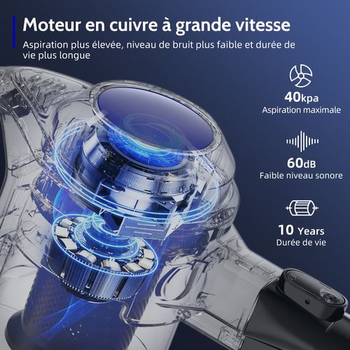 Aspirateur Balai Sans Fil 40 Kpa, 50 Min D'autonomie, 2 Vitesses, 1.3l Capacité, Anti-emmêlement