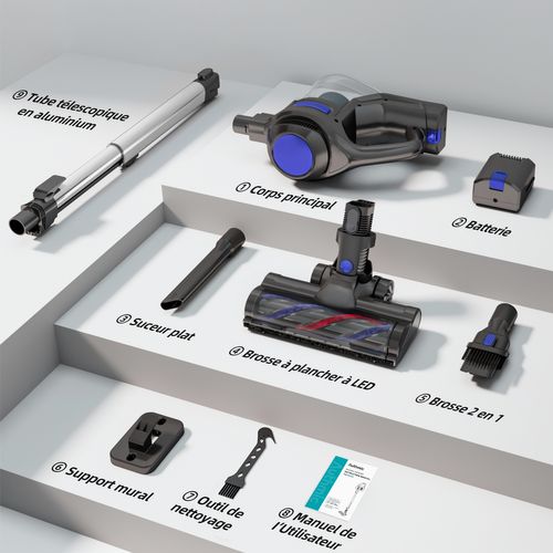 Aspirateur Balai Sans Fil 40 Kpa, 50 Min D'autonomie, 2 Vitesses, 1.3l Capacité, Anti-emmêlement