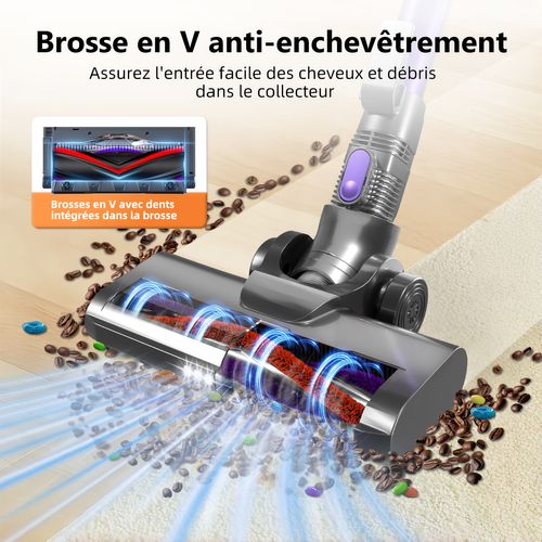 Aspirateur Balai Sans Fil 48 Kpa, 55 Min D'autonomie, 2 Vitesses, 1.6l Capacité, Anti-emmêl