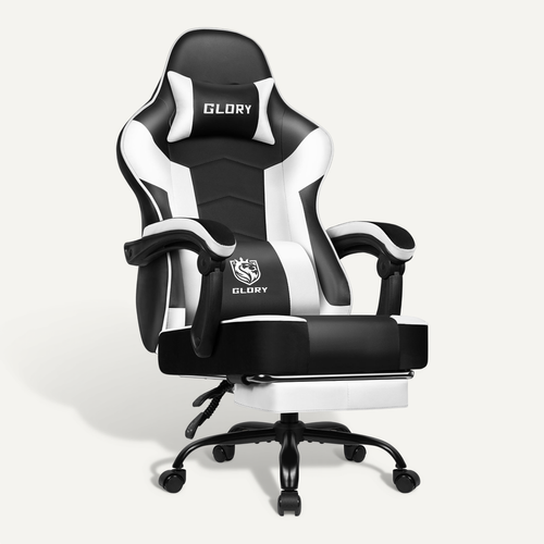 Fauteuil Gaming,chaise Gamer Avec Coussin Lombaire Et Repose-pieds,charge 150kg,noir-blanc
