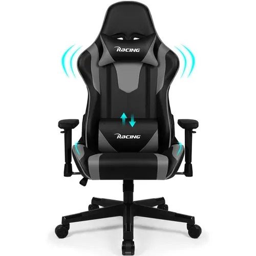 Chaise Gaming, Fauteuil Gaming Inclinable 90° à 165° ,accoudoirs Réglables, Charge 150kg, noir-gris
