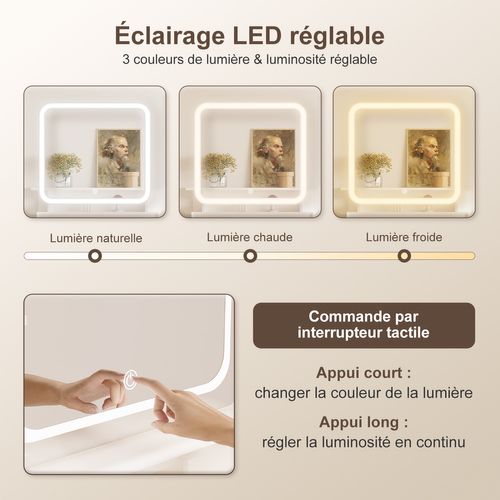 Coiffeuse,avec Miroir LED Réglable Et Tiroirs De Rangement, Pour Chambre Et Maquillage