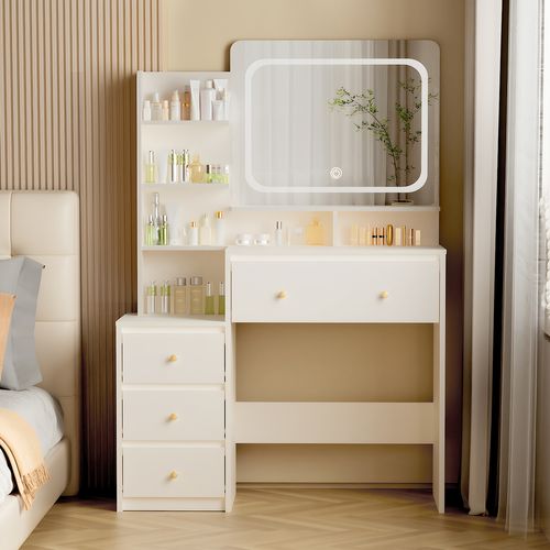Coiffeuse,avec Miroir LED Réglable Et Tiroirs De Rangement, Pour Chambre Et Maquillage