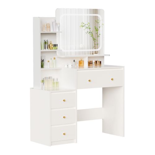 Coiffeuse,avec Miroir LED Réglable Et Tiroirs De Rangement, Pour Chambre Et Maquillage