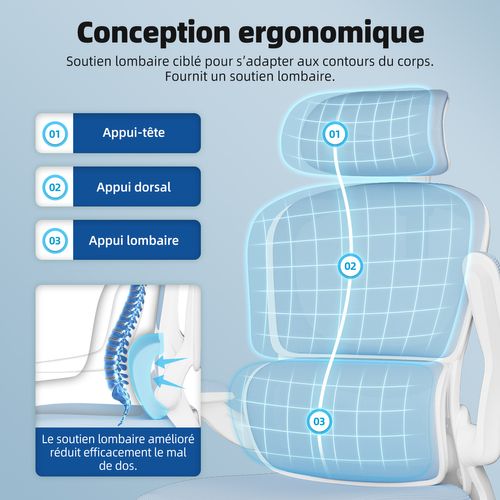 Fauteuil De Bureau, Accoudoirs Pliable, Inclinable, Soutien Lombaire Ergonomique,bleu