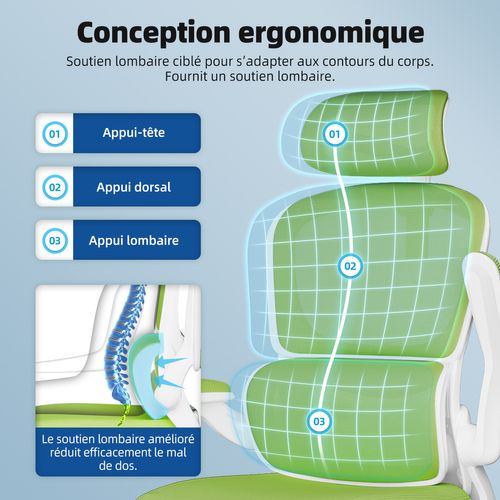 Fauteuil De Bureau, Accoudoirs Pliable, Inclinable, Soutien Lombaire Ergonomique,turquoise