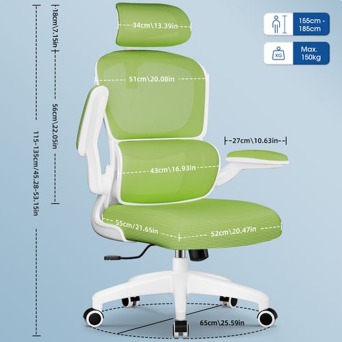 Fauteuil De Bureau, Accoudoirs Pliable, Inclinable, Soutien Lombaire Ergonomique,turquoise