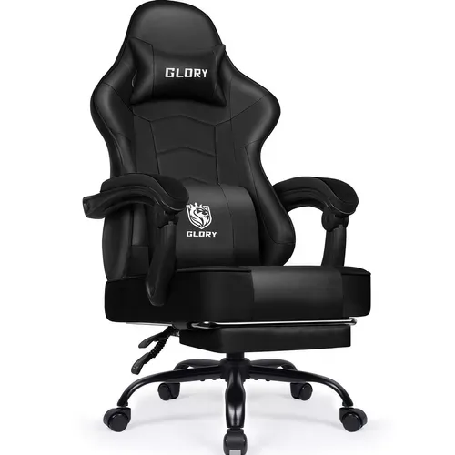 Chaise Gaming, fauteuil Gamer Inclinable De 90° à 170°, Avec Repose-pieds,Charge 150kg,Noir