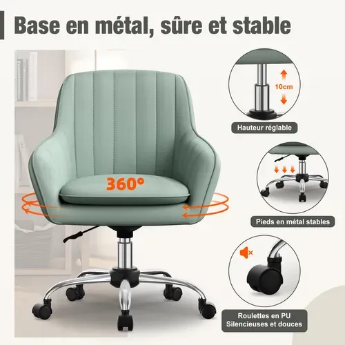Chaise de bureau, Fauteuil De Bureau avec accoudoirs, Velours,Hauteur Réglable,Rotation à 360°