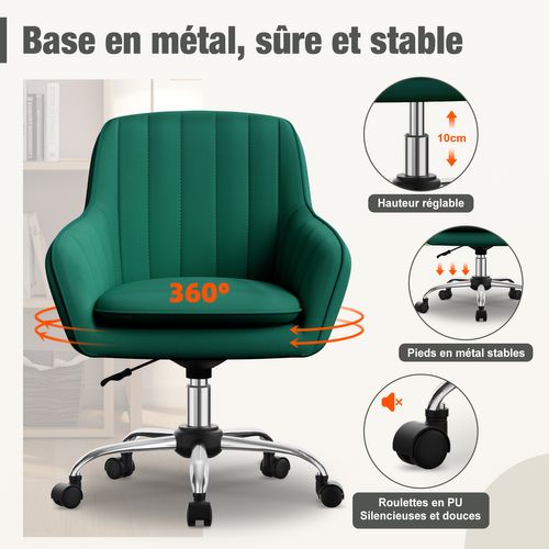 Fauteuil De Bureau, Hauteur Réglable, Rotation à 360°, Charge 150kg,vert