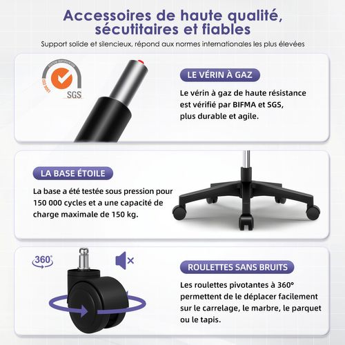 Fauteuil De Bureau Ergonomique, 150 kg, noir