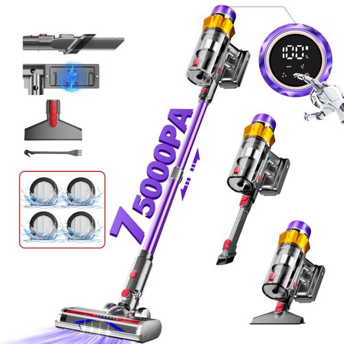 Aspirateur balai sans fil 75KPa – 70 min d’autonomie, 6 en 1, écran tactile, 3 modes réglables