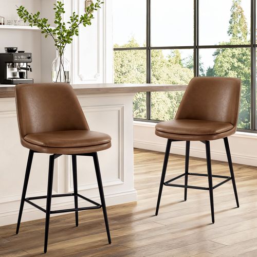 Lot de 2 Tabouret de Bar, en PU, Rotatif sur 360° Hauteur 96 cm, pour Bars et Cuisine-Marron