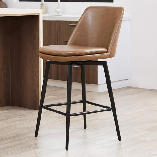 Lot de 2 Tabouret de Bar, en PU, Rotatif sur 360° Hauteur 96 cm, pour Bars et Cuisine-Marron