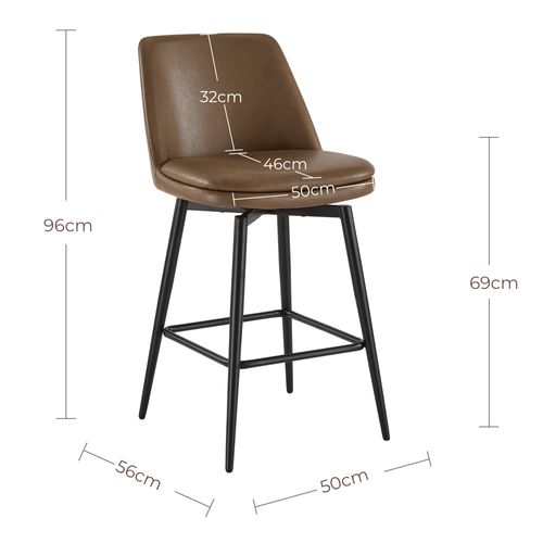Lot de 2 Tabouret de Bar, en PU, Rotatif sur 360° Hauteur 96 cm, pour Bars et Cuisine-Marron