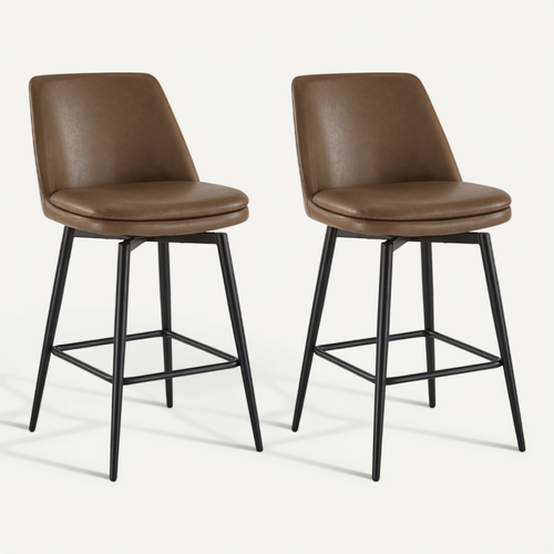 Lot de 2 Tabouret de Bar, en PU, Rotatif sur 360° Hauteur 96 cm, pour Bars et Cuisine-Marron