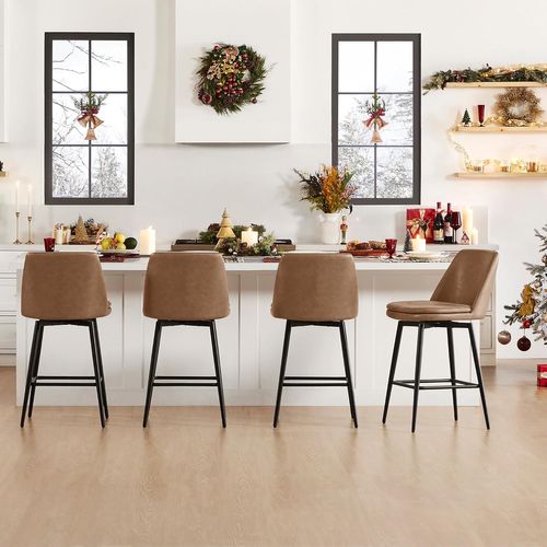 Lot de 2 Tabouret de Bar, en PU, Rotatif sur 360° Hauteur 96 cm, pour Bars et Cuisine-Marron