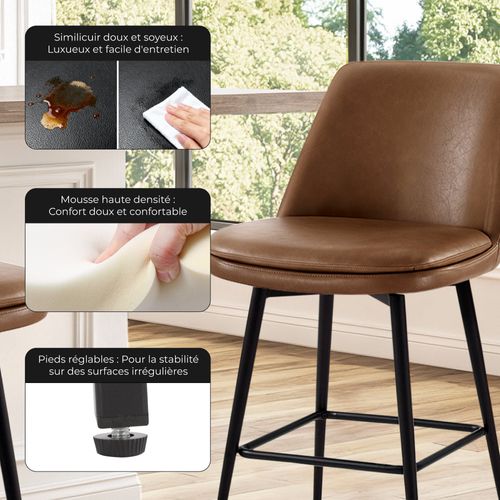Lot de 2 Tabouret de Bar, en PU, Rotatif sur 360° Hauteur 96 cm, pour Bars et Cuisine-Marron
