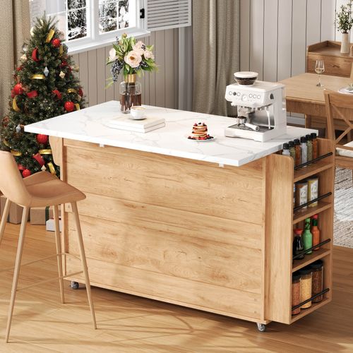 Îlot De Cuisine Mobile Avec Plan De Travail Pliable, Chariot De Cuisine, Multiples Rangements