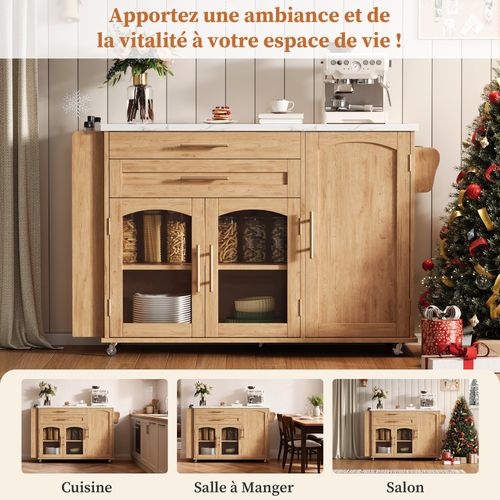 Îlot De Cuisine Mobile Avec Plan De Travail Pliable, Chariot De Cuisine, Multiples Rangements