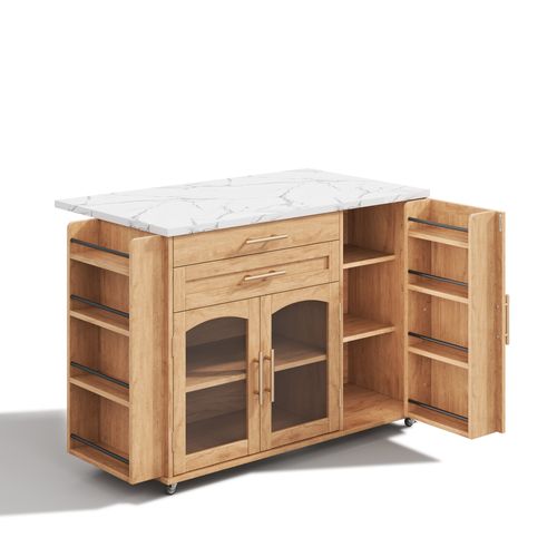 Îlot De Cuisine Mobile Avec Plan De Travail Pliable, Chariot De Cuisine, Multiples Rangements