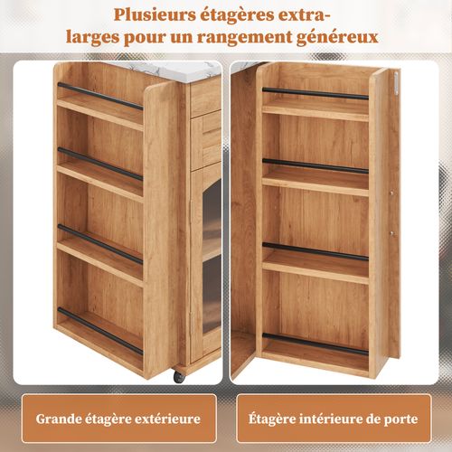 Îlot De Cuisine Mobile Avec Plan De Travail Pliable, Chariot De Cuisine, Multiples Rangements