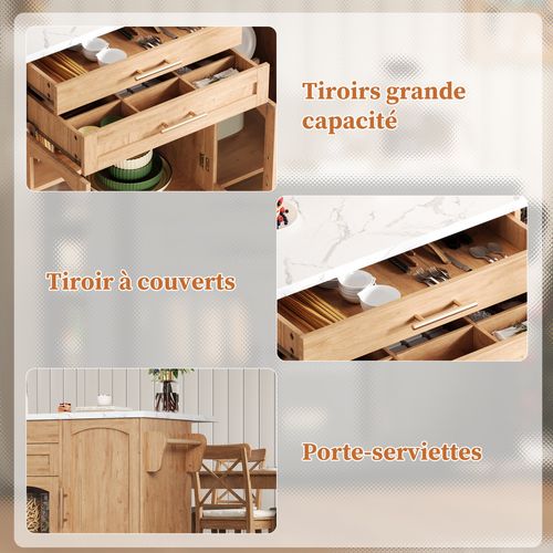 Îlot De Cuisine Mobile Avec Plan De Travail Pliable, Chariot De Cuisine, Multiples Rangements