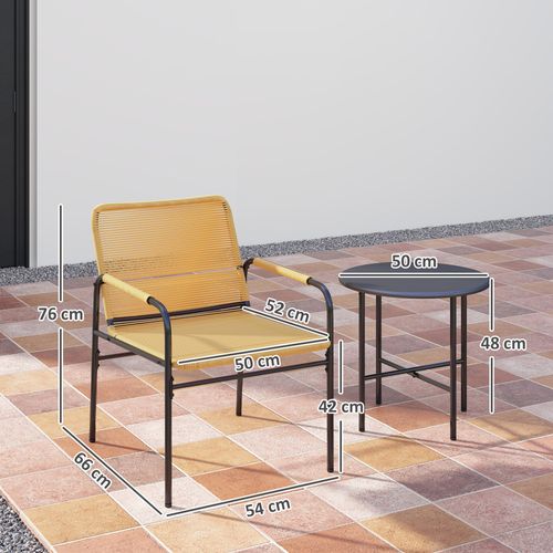 Salon De Jardin 3 Pièces En Rotin – 2 Chaises + Table Basse, Jaune