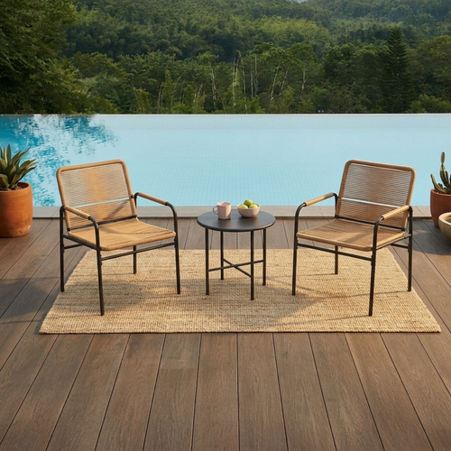 Salon De Jardin 3 Pièces En Rotin – 2 Chaises + Table Basse, Jaune