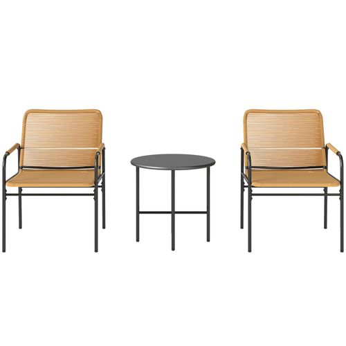 Salon De Jardin 3 Pièces En Rotin – 2 Chaises + Table Basse, Jaune
