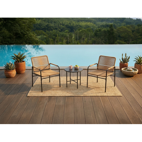 Salon De Jardin 3 Pièces En Rotin – 2 Chaises + Table Basse, Jaune
