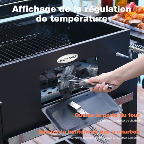 Barbecue Charbon de Bois,  Bac à Charbon Réglable en Hauteur, Table Latérale Pliante
