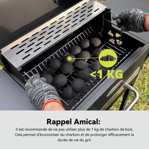 Barbecue Charbon de Bois, Grille Émaillée, Avec Tablette Latérale, Incluant Kit de Montage