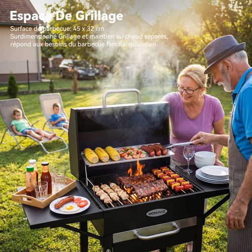 Barbecue Charbon de Bois, Grille Émaillée, Avec Tablette Latérale, Incluant Kit de Montage