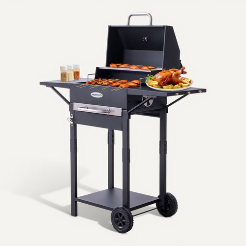 Barbecue Charbon de Bois, Grille Émaillée, Avec Tablette Latérale, Incluant Kit de Montage