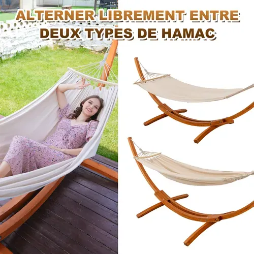 Hamac sur Pied, 2 Hamacs Inclus, Supporte 200 kg, Support en Bois 320×120×120 cm