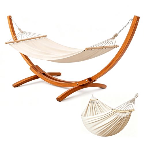 Hamac sur Pied, 2 Hamacs Inclus, Supporte 200 kg, Support en Bois 320×120×120 cm