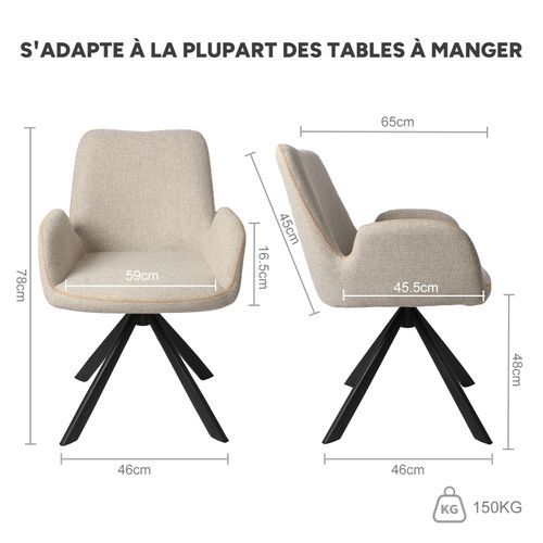 Lot De 4 Chaises Salle à Manger Et Cuisine, Bureau – Confort 56×59×82 Cm – 360°-Avione