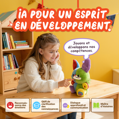 Peluche IA interactive – Jouet multilingue (18+), 300+ contes, contrôle parental, Wi-Fi 2,4 GHz