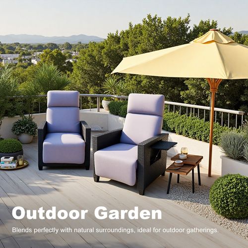 Chaise Longue Jardin Réglage Automatique Avec Table–résine Tressée, Coussins épais–ty02
