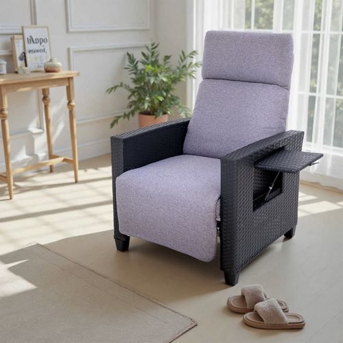 Chaise Longue Jardin Réglage Automatique Avec Table–résine Tressée, Coussins épais–ty02