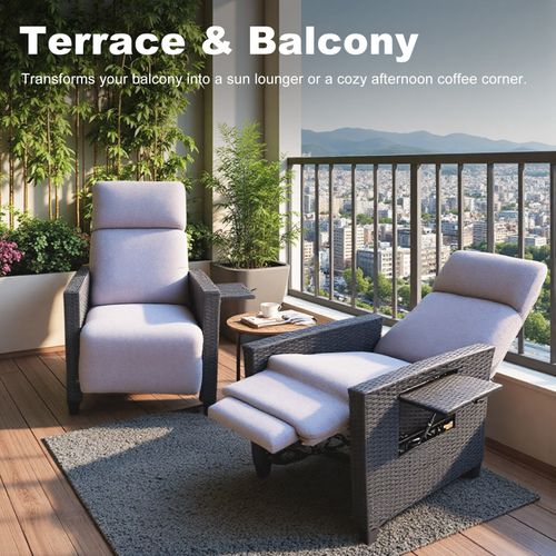 Chaise Longue Jardin Réglage Automatique Avec Table–résine Tressée, Coussins épais–ty02