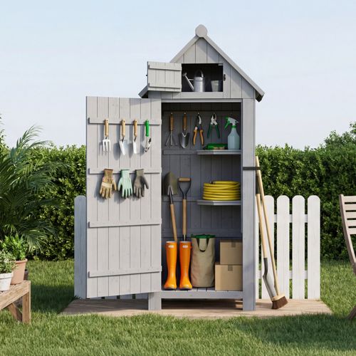 Abri De Jardin En Bois Avec Toit En Appentis Protégé UV, 77 × 54.3 × 179 Cm, Gris