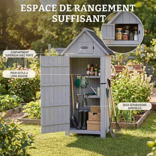 Abri De Jardin En Bois Avec Toit En Appentis Protégé UV, 77 × 54.3 × 179 Cm, Gris