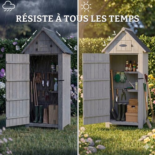 Abri De Jardin En Bois Avec Toit En Appentis Protégé UV, 77 × 54.3 × 179 Cm, Gris