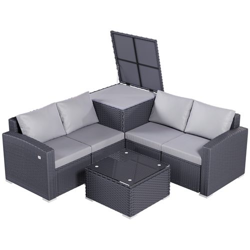 Salon De Jardin Comprenant Canapé, Table Basse, Coffre De Rangement