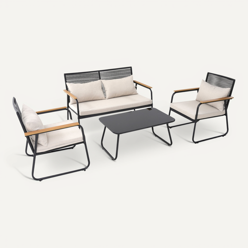 Salon de Jardin Extérieur,Canapé En Rotin 4 Places Avec Table Basse