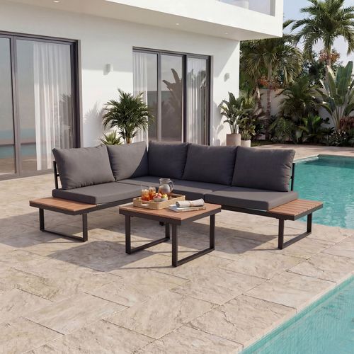 Salon de Jardin Extérieur, Comprend un Canapé d'Angle en L et une Table Basse